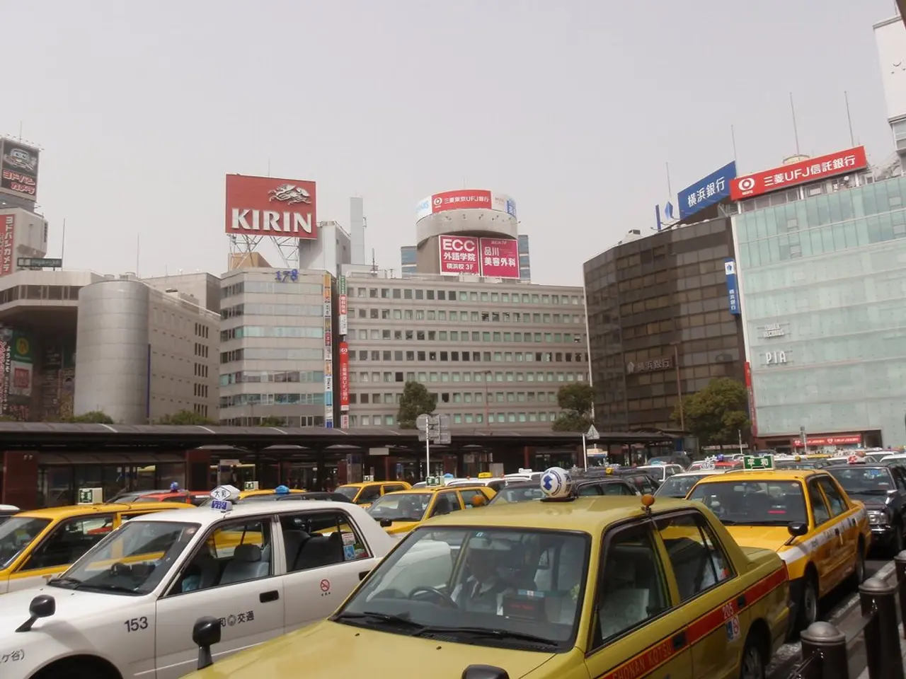 In this picture we can see buses on the road and in the background we can see the wall and some...