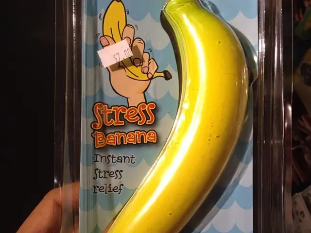 In the foreground of this picture, there is a stress relief banana packed in a sheet and this is...