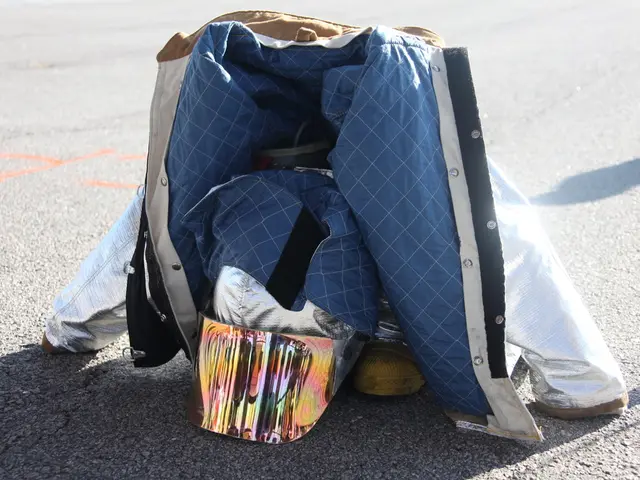 In this image there is a jacket and there are objects on the road.