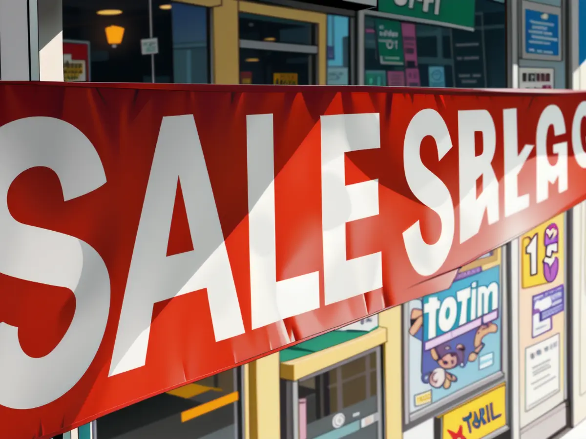 Advertising signage displayed in certain shop facades.